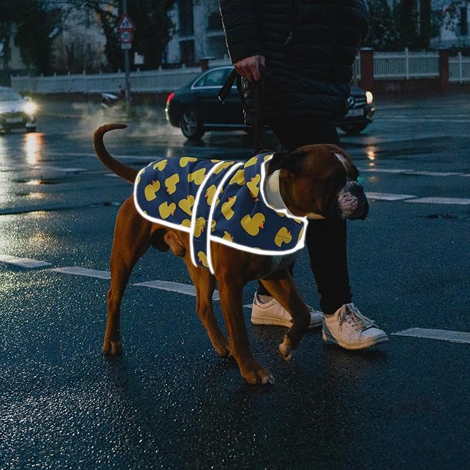 Dog Rain Coat for Large Dogs Waterproof Hooded Rain Jacket with Reflective Strips Leash Hole & Poncho Adjustable Fit (Duck,XL)