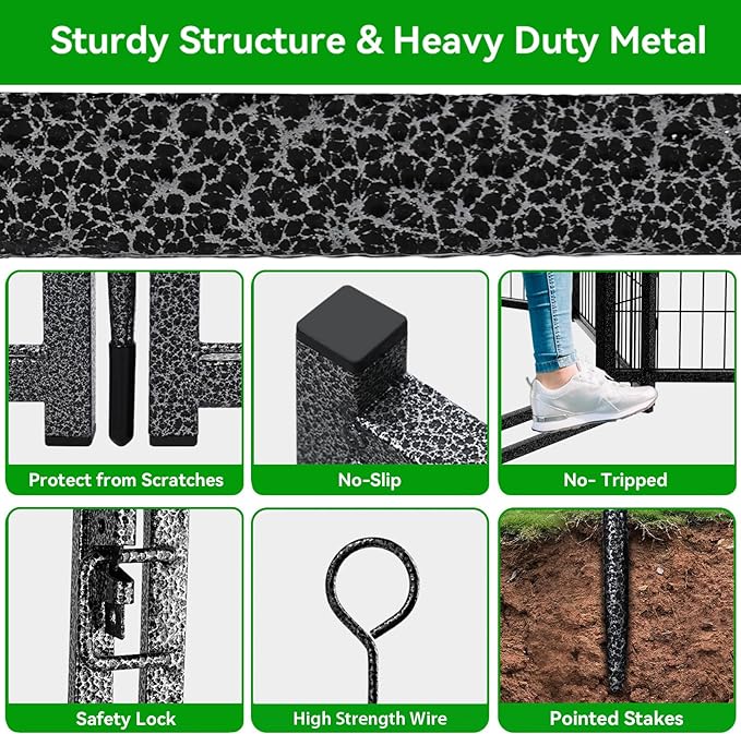 Dog Playpen Outdoor Extra Wide 24 Panels Heavy Duty Dog Fence 32" Height Anti-Rust with Doors Portable for RV Camping Yard, Total 63FT, 316 Sq.ft, Snowy Black