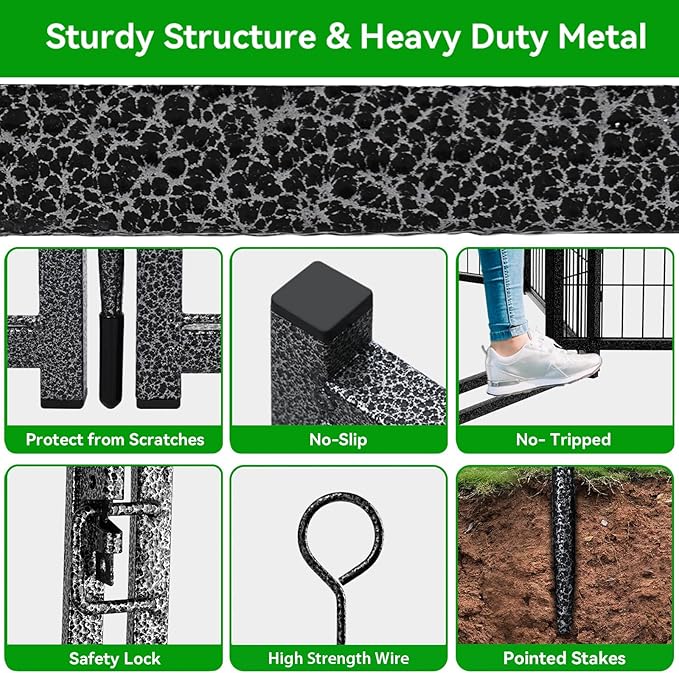 Dog Playpen Outdoor Extra Wide 16 Piece Panels Heavy Duty Dog Fence 47" Height Anti-Rust with Doors Portable for RV Camping Yard, Total 42FT, 140 Sq.ft, Snowy Black