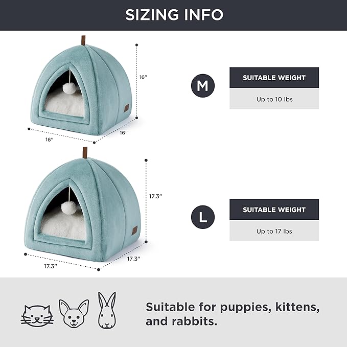 Bedsure Cat Beds for Indoor - 2 in 1 Cat Cave House Tent for Kittens and Small Pets with Removable Washable Cushioned Pillow, Foldable Kitten Hideaway with Non-Slip Bottom, Ocean Blue, 17.3 inches