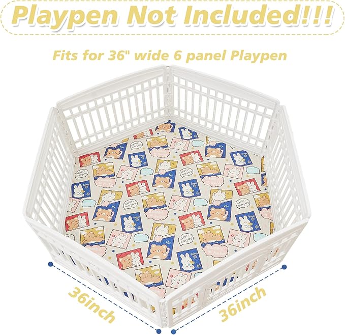 PJYuCien Washable Dog Playpen Mat, Hexagonal 36" Wide, Leak-Proof Reusable Puppy Pee Pads, Non-Slip Pee Mat for Whelping Pads, Potty Training, Puppy Playpen (Note: Mat Only, Playpen Not Included)