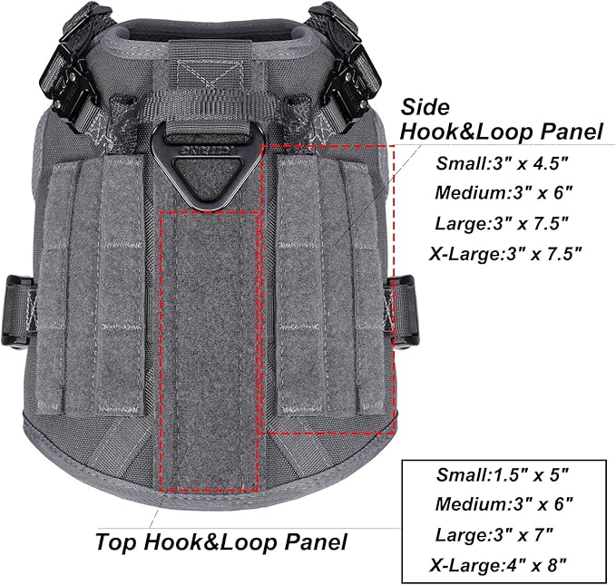 ICEFANG Tactical Dog Harness, Small Size,2X Metal Buckle,Working Dog MOLLE Vest with Handle,No Pulling Front Leash Clip,Hook and Loop Panel (Grey,S (Pack of 1))