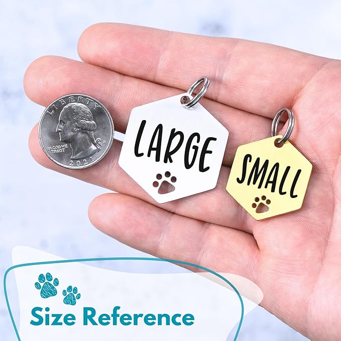 Ultra Joys Personalized Dog Tags - Hollow Paw Custom Pet ID - Engraved Dog Tags for Small, Large Dogs - Large Hexagon in Silver