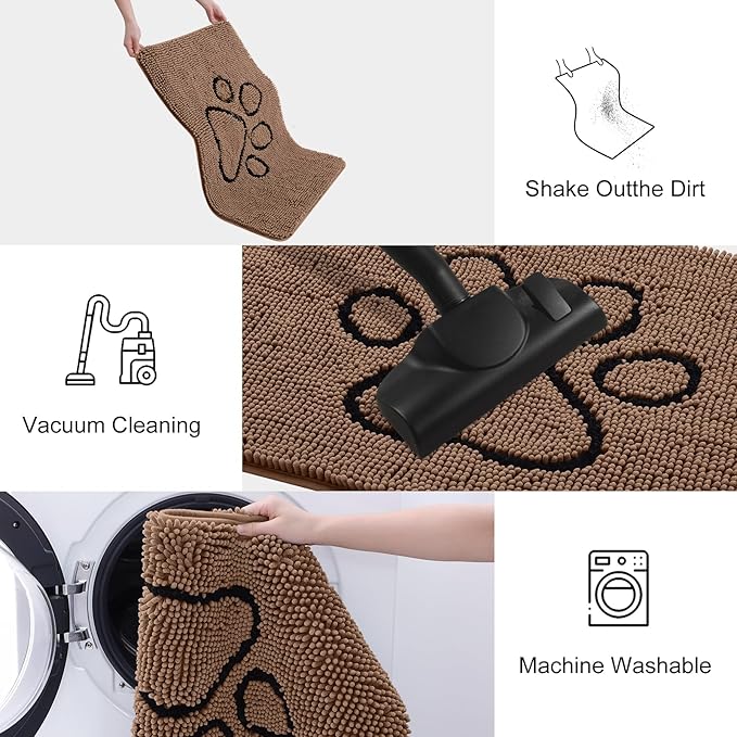 Smiry Dog Door Mat for Muddy Paws, Absorbent Dirt Trapper Non Slip Quick Dry Washable Chenille Mat for Mud Dogs, Entry Rug for Indoor and Outdoor (36x24 Inches, Coffee)