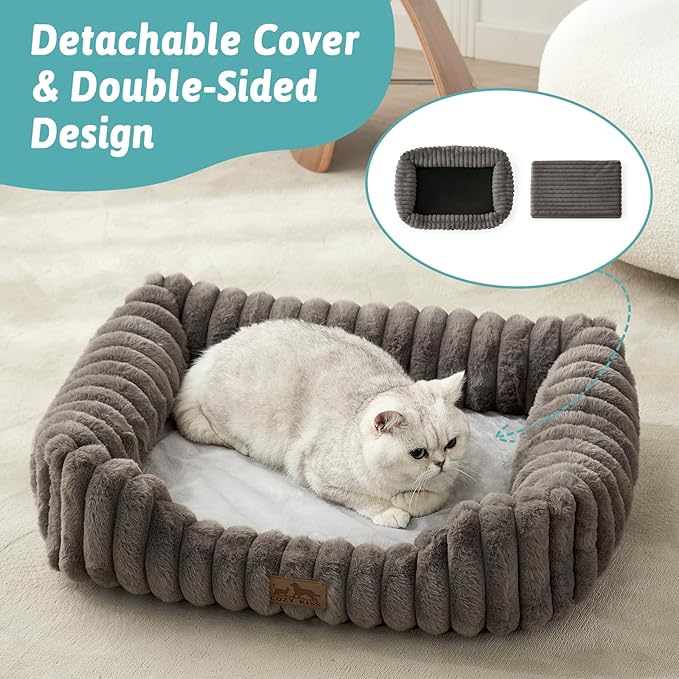Orthopedic Pet Bed for Small Dogs & Cats - Washable Rectangle Pet Bed with Anti-Slip Bottom, Soft Calming Cat & Puppy Bed for Indoor Pets (30"x23"x7", Grey)