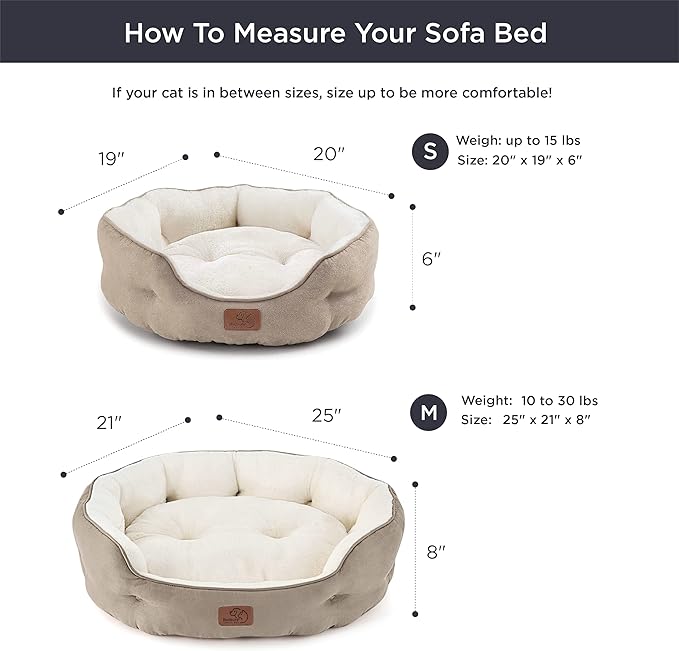 Bedsure Dog Beds for Small Dogs - Round Medium Cat Beds for Indoor Cats, Washable Pet Bed for Puppy and Kitten with Slip-Resistant Bottom, 25 Inches, Taupe
