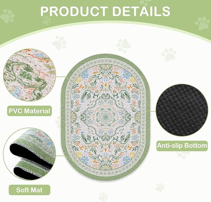Bienbee Cat Litter Mat, 24" x 15" Litter Box Mat Rug with Non-Slip Bottom,Easy to Clean Cat Supplies Essentials for Indoor Kitty Kitten Floor, Bean-Green M