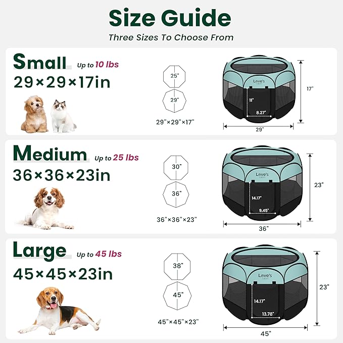 Love's cabin Pet Puppy Dog Playpen, Medium Dog Tent Crates Cage Indoor/Outdoor, Portable Playpen for Cat, Foldable Pop Up Dog Kennel Playpen with Carring Case, Removable Zipper Top, Green