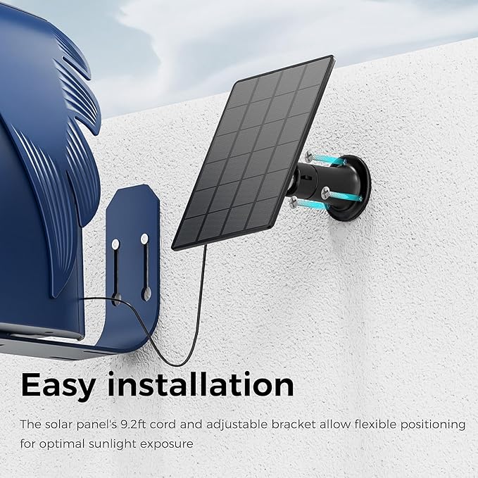 3W Solar Panels for Bird Feeder Camera only, USB-C Port Outdoor Rechargeable Battery, IP65 Waterproof, 360° Swivel Bracket-Black