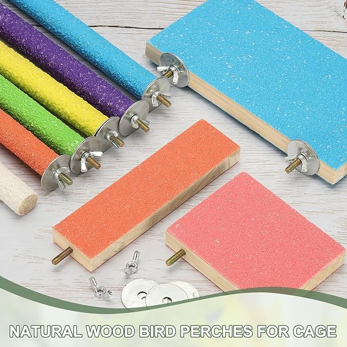 Bird Perch Stand, Wooden Parrot Perch Stand Toy, Paw Grinding Stick, Bird Cage Accessories, 3.94 x 3.15in (Pink, 2 Pcs) Birds Toys Intended for Cage/Parakeets/Conure/Budgie