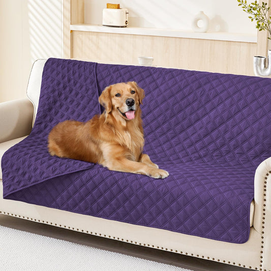 Smiry Waterproof Dog Bed Cover Pet Blanket, Soft Washable Dog Blanket for Furniture Bed Couch Sofa Reversible, Checkered (52"x82", Purple/Purple)