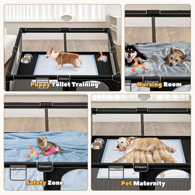 71x59x26 Inches Puppy Playpen with Gate, Dog Playpen for Puppies or Small Dogs, Sturdy Safety Dog Fence Pet Playpen with Thickened Fabric, High-Strength Nylon Wire Mesh for Indoor & Outdoor,Washable