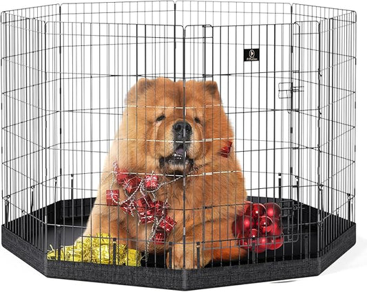 PJYuCien Dog Playpen, 8 Panels 42’’H Dog Pens Indoor with Bottom Pad, Metal Foldable Pet Puppy Exercise Fence Crate Kennel, Better for Medium and Big Animals,Black