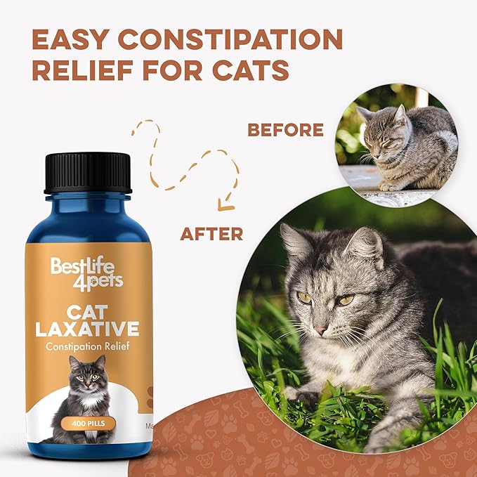Cat Laxative Constipation Relief for Cats, Natural Stool Softener Support, Odorless Pills for Cat Constipation Relief, Promotes Regular Bowel Movement & Digestive Comfort, Easy Dosing (400 Pills)