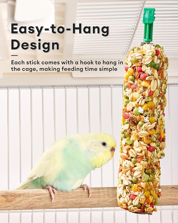BUCATSTATE 3 Sticks Parakeet Treats Honey Treat Sticks, Natural Bird Treats Vegetable & Grains Flavor Cockatiel Treats, Pet Bird Treat Toy for Parrot Conure Budgie Lovebird