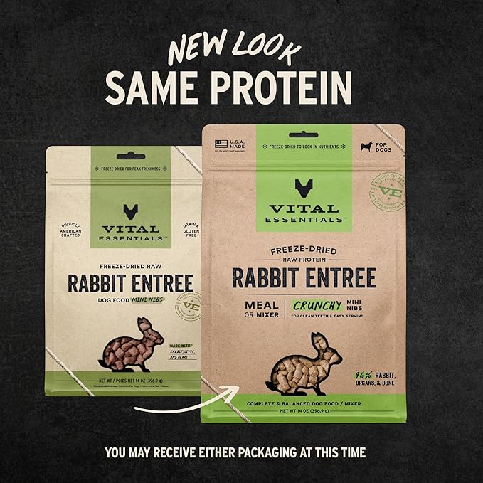 Vital Essentials Freeze-Dried Raw Rabbit Meal or Mixer Dog Food Crunchy Mini Nibs, 14 oz