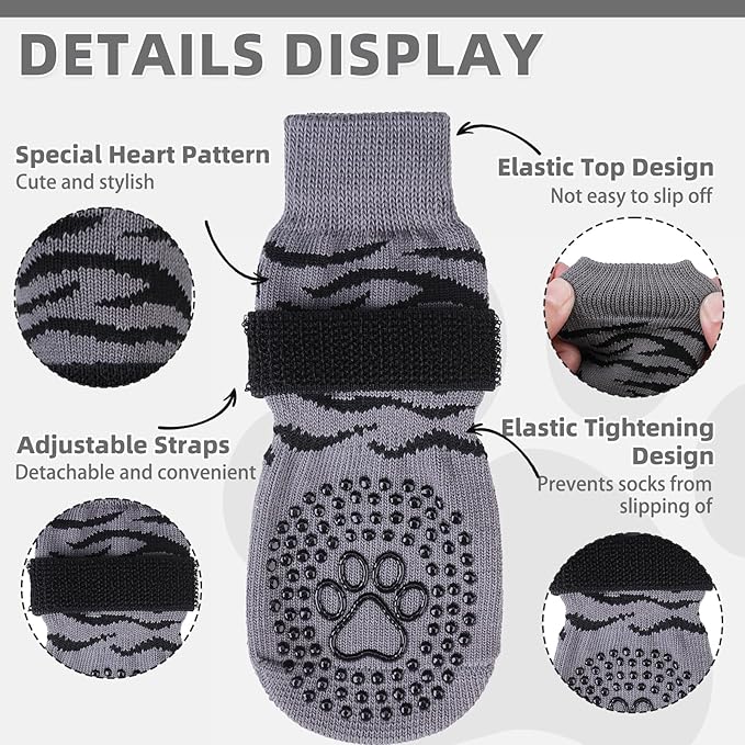 KOOLTAIL Dog Socks for Hot/Cold Pavement to Prevent Licking Paws,Dog Boots&Paw Protector for Hardwood Floors Anti Slip,Traction Control No Twist Grip Booties for Small Medium Large Senior Dogs S