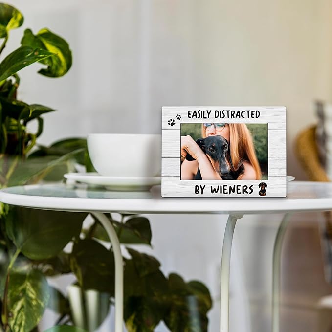 Dachshund Wiener Dog 4x6 Picture Frame, Wiener Dog Gifts, Dachshund Gifts for Women Men Dachshund Lovers Photo Frame, Easily Distracted by Wieners Picture Photo Frames for Desk Decor