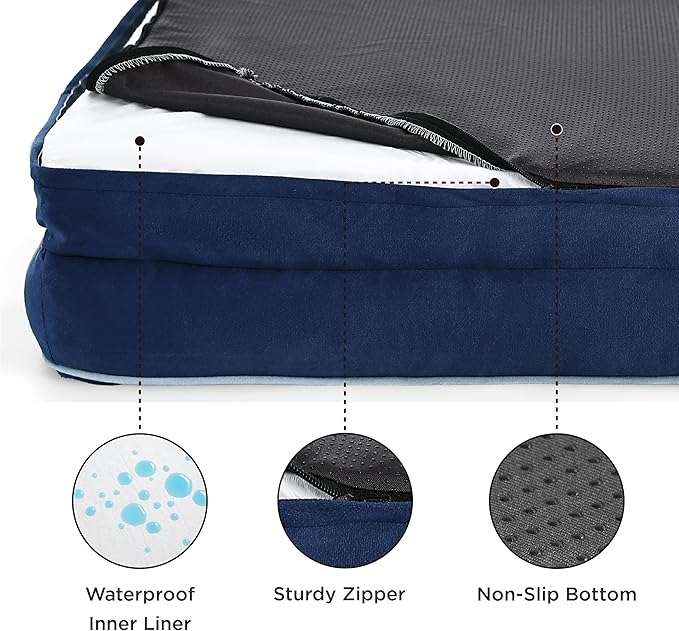 Bedsure XL Plus Orthopedic Dog Bed for Extra Large Dogs - Washable XLarge Dog Cat Bed Waterproof, Comfort Dogs Couch Sofa with Washable Removable Cover, Pet Bed with Nonskid Bottom, Blue Navy, 48"
