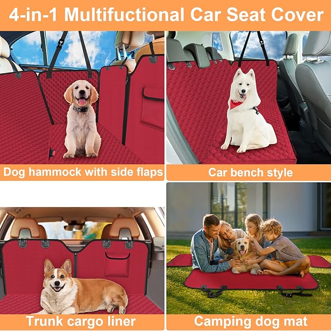 Mancro Dog Car Seat Cover for Back Seat, 2025 Upgraded 600D Heavy Duty Waterproof & Scratch-Resistant Dog Hammock for Car, Back Seat Pet Cover for Dogs with Sedan, Trucks and SUVs, Standard, Red