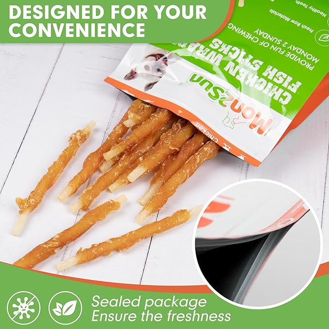MON2SUN Rawhide Free Dog Treats Chicken Wrapped Cod Sticks for Small Dogs Healthy Training Treats Soft Snacks (31.75 Ounce -Pack of 1)
