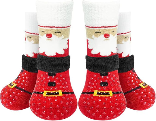 EXPAWLORER Christmas Anti-Slip Soft Dog Socks for Hardwood Floor,Warm Dog Shoes,Paw Protectors for Cold Pavement,Prevent Licking,Traction Control for Small Medium Large Senior Dogs