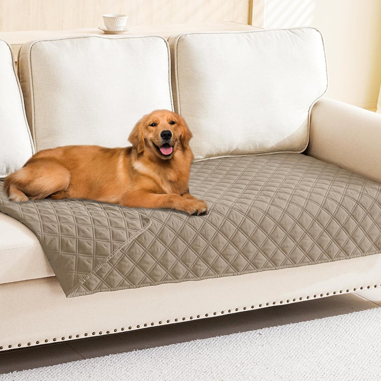 Smiry Waterproof Dog Bed Cover Pet Blanket, Soft Washable Dog Blanket for Furniture Bed Couch Sofa Reversible, Checkered (30"x70", Taupe/Taupe)