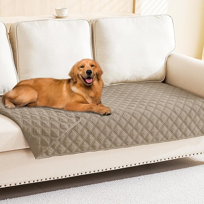 Smiry Waterproof Dog Bed Cover Pet Blanket, Soft Washable Dog Blanket for Furniture Bed Couch Sofa Reversible, Checkered (40"x90", Taupe/Taupe)