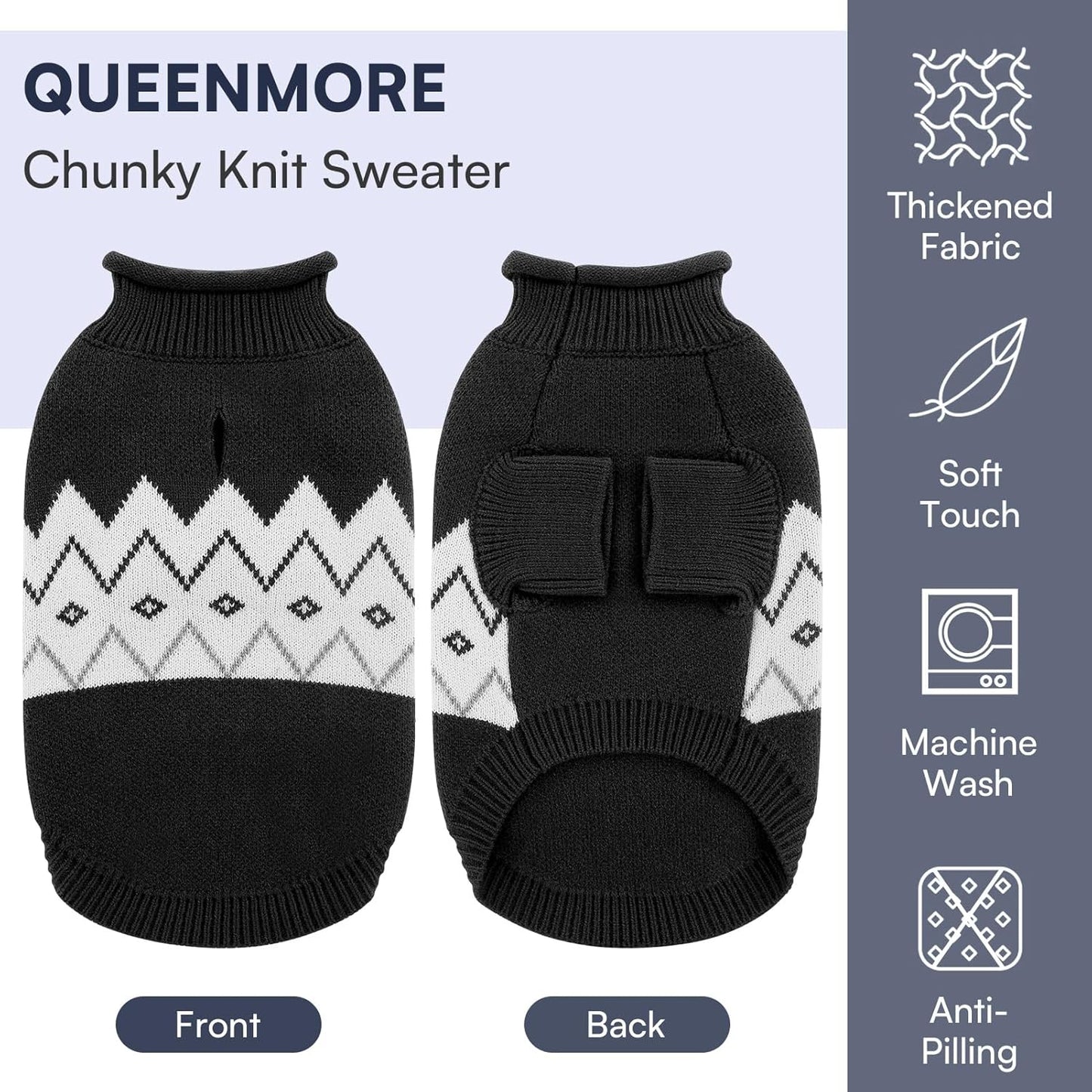 Queenmore Warm Dog Sweater, Soft Pet Knitwear, Knitted Pullover, Winter Pet Clothes for Small Medium Dogs Cats