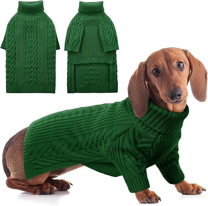 ASENKU Dog Sweater, Dog Sweaters for Medium Dogs, Warm Pullover Doggie KnitTurtleneck Warm Clothes for French Bulldog, Boston Terrier（Dark Green, M）