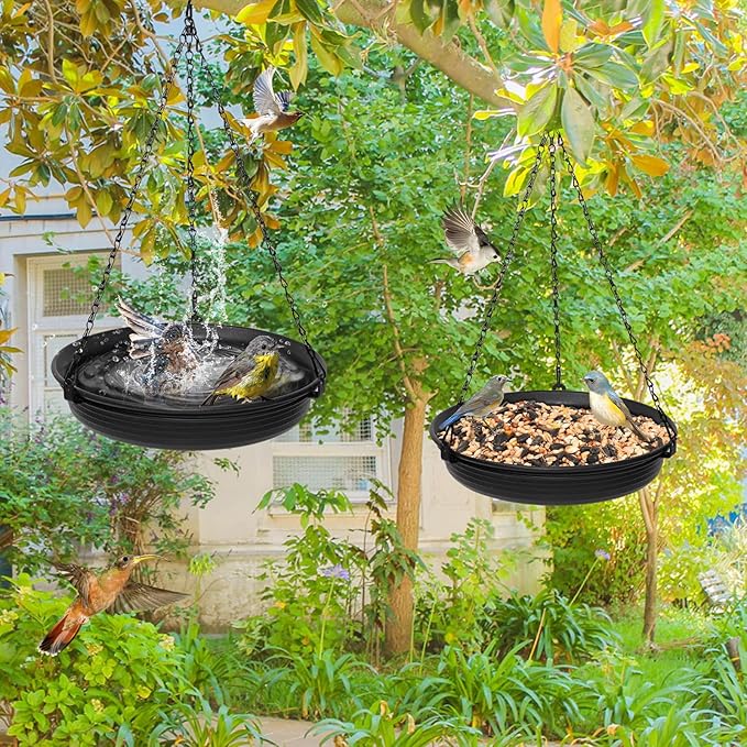 Hanging Bird Bath for Outdoors, Bird Feeder Bowl for Outdside, Birdbath Water Feeder Tray for Backyard Garden Yard Patio Decoration (Black)
