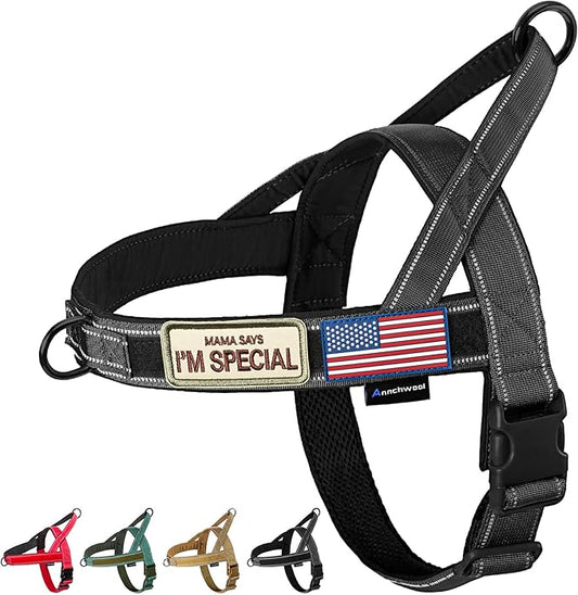 Annchwool No Pull Dog Harness with Soft Padded Handle-Reflective Strip Escape Proof and Quick Fit to Adjust Dog Harness-Easy for Training Walking for Small & Medium and Large Dogs(Black,XS,1 In Width)