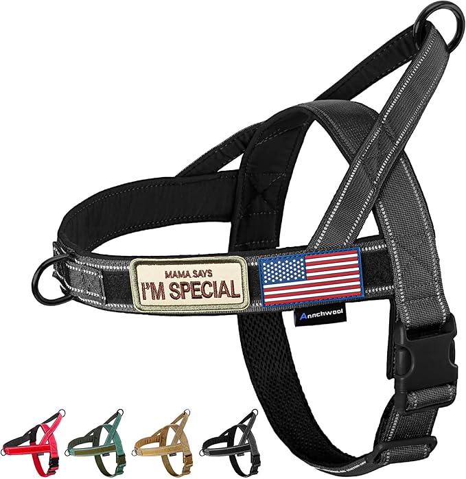 Annchwool No Pull Dog Harness with Soft Padded Handle,Reflective Strip Escape Proof and Quick Fit to Adjust Dog Harness,Easy for Training Walking for Small & Medium and Large Dogs(Black,XL)