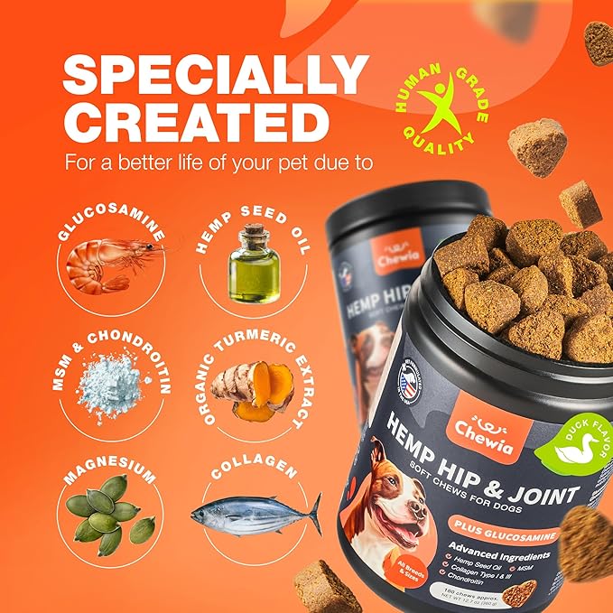 Glucosamine for Dogs - Joint Supplement for Dogs - Glucosamine Chondroitin - 180 Hip and Joint Care Mobility Chews - MSM, Turmeric - Advanced Mobility Support - Bone Health - Large and Small Breeds