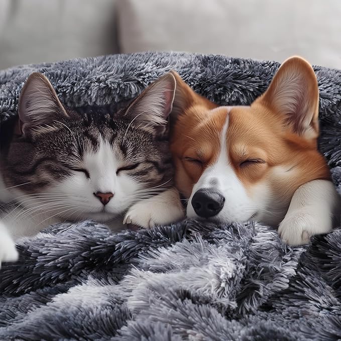 Luciphia Large Waterproof Dog Blanket for Pet Washable Liquid Proof Bed Intimacy Protection Shaggy Plush Calming Long Faux Fur Couch Cover Calming Cat Throw Blankets, Tie-dye Grey, 60" x 80"