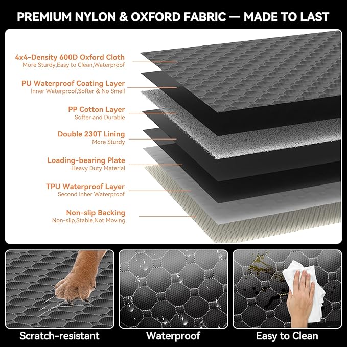 Dog Car Seat Cover for Back Seat, Waterproof Back Seat Extender for Dogs with Door & Headrest Protector, Hard Bottom Hammock Holds 420lbs, Non-Slip Pet Travel Bed for Cars SUVs Small Trucks