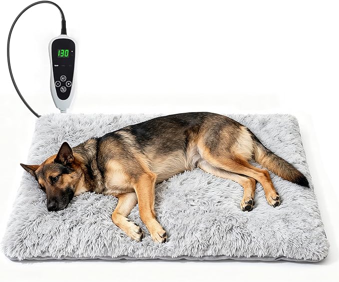 Puppy Heating Pad 28x18 in with Smart Thermostat Switch and Power Line Protection Tube,Obtained MET and UL Dual Certification,Waterproof Pet Heating Pad for Dogs - Gray