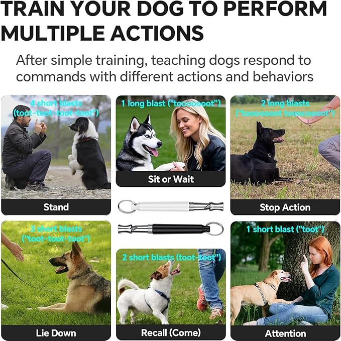 2 Pack Dog Whistle, Dog Whistle to Stop Barking Neighbors Dog, Adjustable Ultrasonic Silent Dog Whistle, Professional Recall Dog Training Whistles, with Lanyard (Black and White)