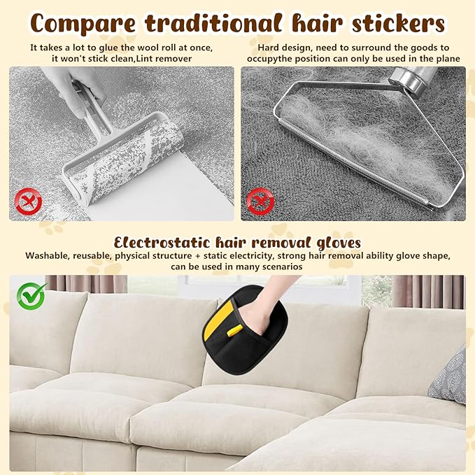 2PCS Pet Hair Removal Glove, 2025 New Upgrade Efficient Grooming Gloves for Pet Hair, Pet Hair Removal Tool for Cats & Dogs, Reusable Cat & Dog Hair Remover for Couch, Furniture, Carpet, Curtain