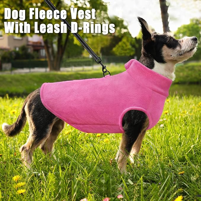 Idepet Dog Fleece Vest Sweater Zip Up Warm Pullover Dogs Jacket with D-Ring Leash Winter Cold Weater Coat Pet Sweatershirt Clothes Hoodie for Small Medium Dogs Boy Girl (Rose Red, XXL)