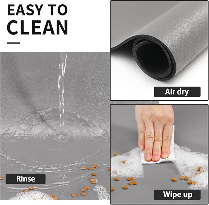 Pet Feeding Mat - Absorbent Dog Mat for Food and Water, No Stains Cat Bowl Mat, Easy to Clean Pet Placemats, Quick Dry Dog Water Dispenser Mat for Messy Drinkers | Paw Grey 18"x 28"