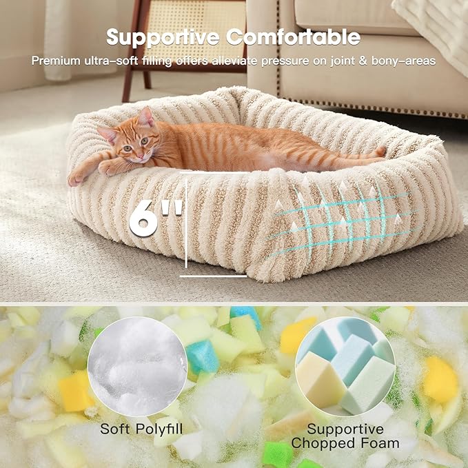 MIXJOY Small Dog Beds for Small Dogs, Washable Dog Bed with Removable Cover, Rectangle Calming Pet Beds, Warming Soft Sleeping Puppy Bed with Non-Slip Bottom, 20"x19"x6", White