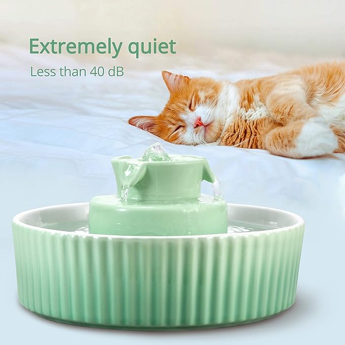 Ceramic Cat Water Fountain, 2.1L/71oz Cupcake Cat Fountain for Dog and Cat Indoor, 2 Ultra Quiet Pumps (Green)