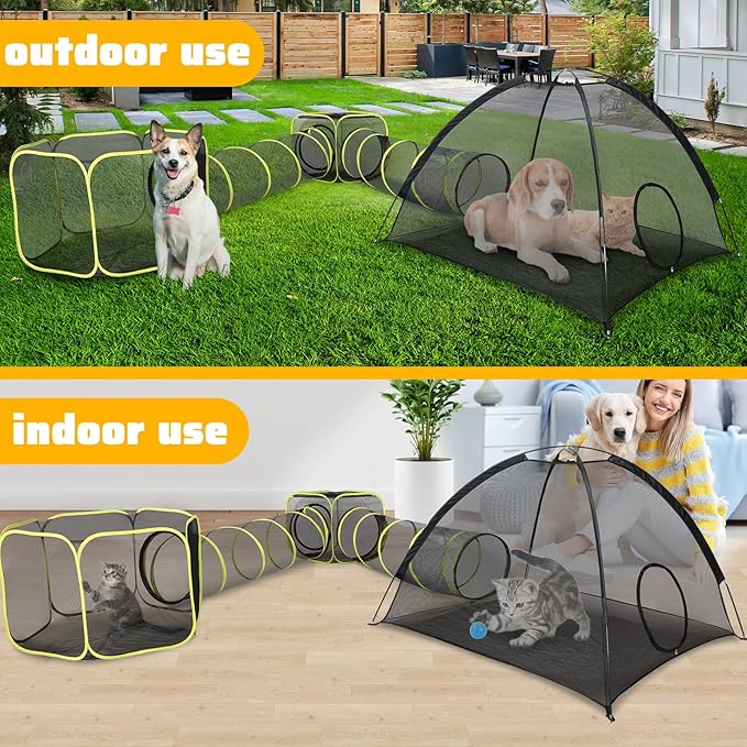 wilwolfer Outdoor Cat Enclosures for Indoor Cats- 5 in 1 Outdoor Cat Tent with Tunnel- Cat Houses for Outdoor Cats- Outdoor Cat Enclosures- Portable Pet Playpen for Cats Puppy and Small Animals black