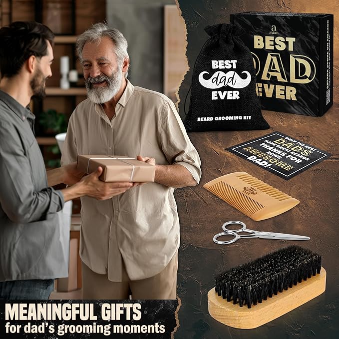 Gifts for Dad from Daughter Son - Best Dad Ever Beard Kit for Men Grooming and Care with Brush, Comb, Scissors & Storage Bag - Best Dad Ever Gifts on Fathers Day, Beard Growth Kit for Men