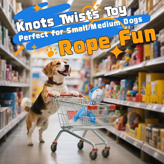 Knots Twists Dog Toy, Squeaky Rope Chew Toy for Small & Medium Dogs, Indestructible Tug of War Toy for Aggressive Chewers & Puppies, Dental Chew Toys to Clean Teeth & Relieve Boredom (Pony)