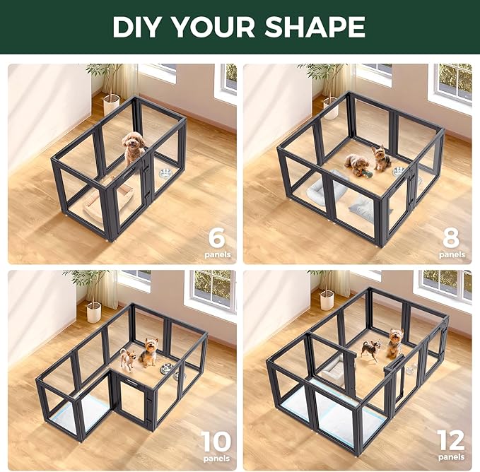 FXW AuraSpace Acrylic Indoor Dog Playpen for Puppies and Small Dogs, 24 Inch, 8 Panels, Black