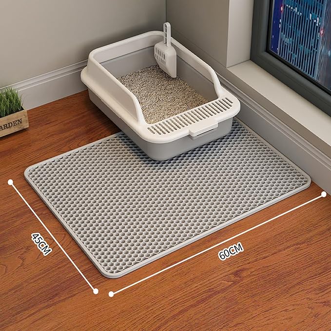 HCY&WLD 2-Pack Cat Litter Mat, Double Layer Honeycomb Waterproof Urine Proof Non-slip Litter Trapping Mat, Less Waste, Easy to Clean Cat Litter Box Mat, Kitty Indoor Supplies (Gray, 24x18 Inches)