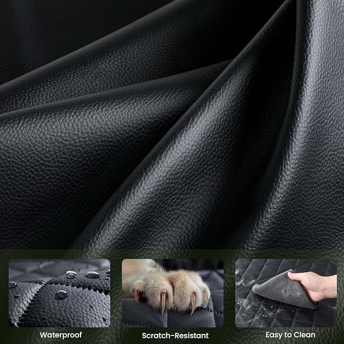 Dog Car Seat Cover for Back Seat, Waterproof Leather Fabric Back Seat Extender for dogs 52.4 * 24.4in, Foldable in The Car, Hard PVC Panels Bottom Support to 330 lbs, for Cars/Mid-Size SUV/Small Truck