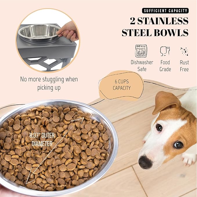 AVERYDAY Large Dog Bowls Elevated, 4 Height Adjustable Raised Dog Bowl Stand with 2 Stainless Steel Food and Water Bowls Set, Tall Dogs Feeding Station with Anti-Slip Base for Medium Large Breeds Dogs